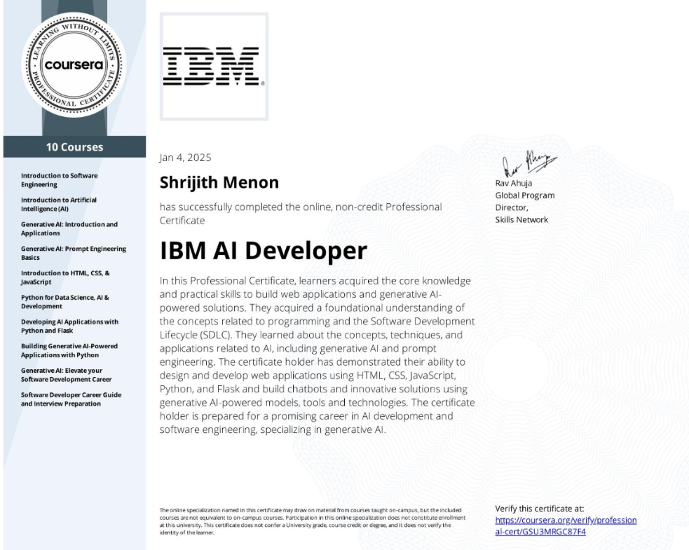 IBM AI Developer Professional Certificate